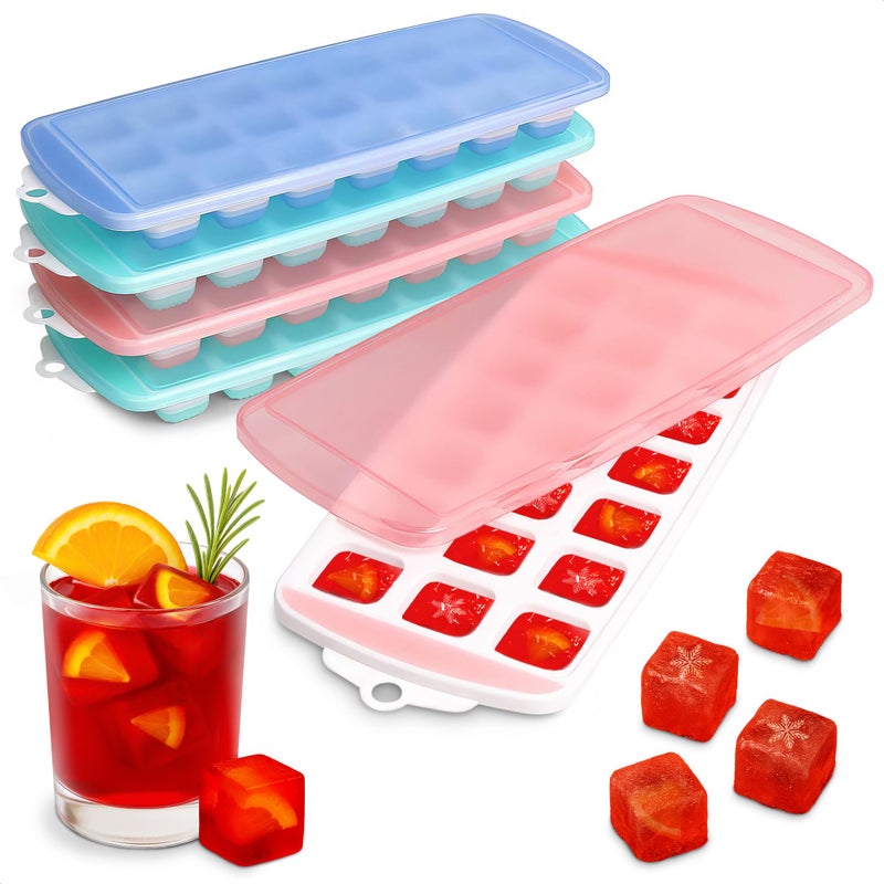 Reluen Ice Cube Trays for Freezer with Lid - Set of 5 Silicone Ice Cube Tray, Durable & Flexible Molds, Easy to Use and Clean, 12 x 4.8" (21 Cubes per Mold), Great for Holiday Drinks & Valentines Cocktails - Image 1